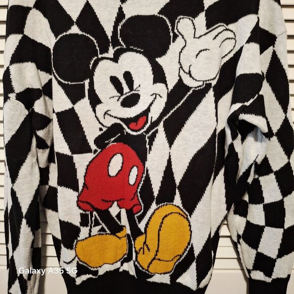 Disney Mickey Mouse Sweater Black & White Checkered Knit Long Sleeve XXL - Picture 2 of 7